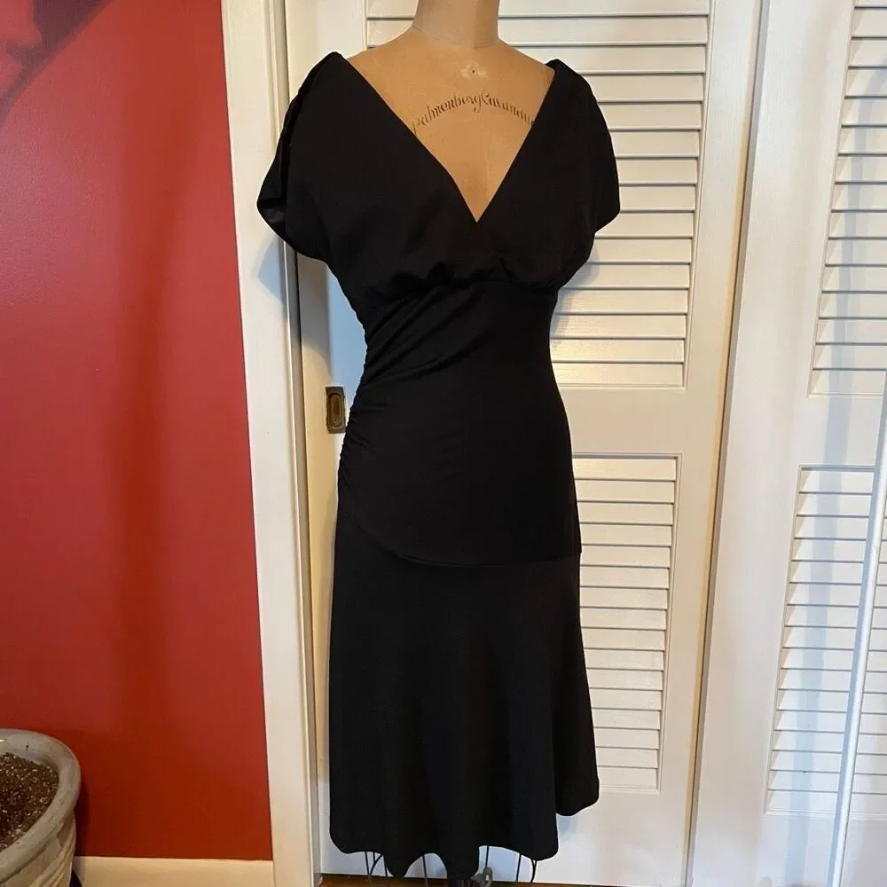 DVF | black v-neck wool dress 6